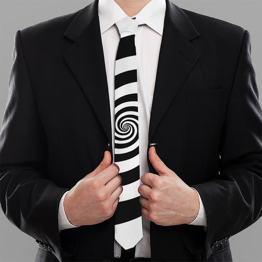 Black And White Spiral Illusion Print Necktie