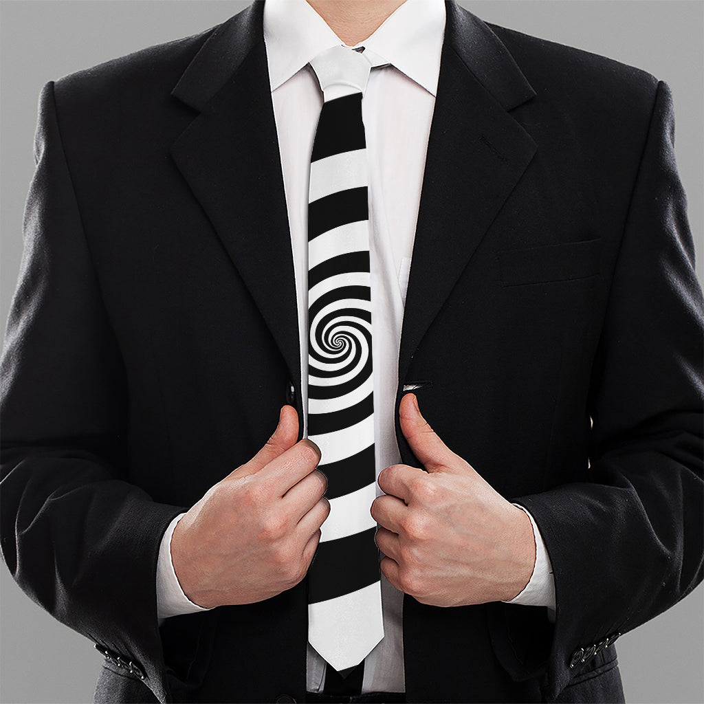 Black And White Spiral Illusion Print Necktie