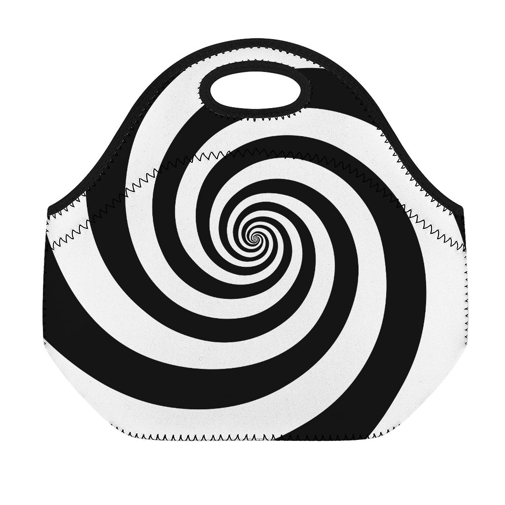 Black And White Spiral Illusion Print Neoprene Lunch Bag