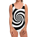 Black And White Spiral Illusion Print One Piece Swimsuit
