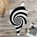 Black And White Spiral Illusion Print One Shoulder Bodysuit