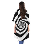 Black And White Spiral Illusion Print Open Front Beach Cover Up