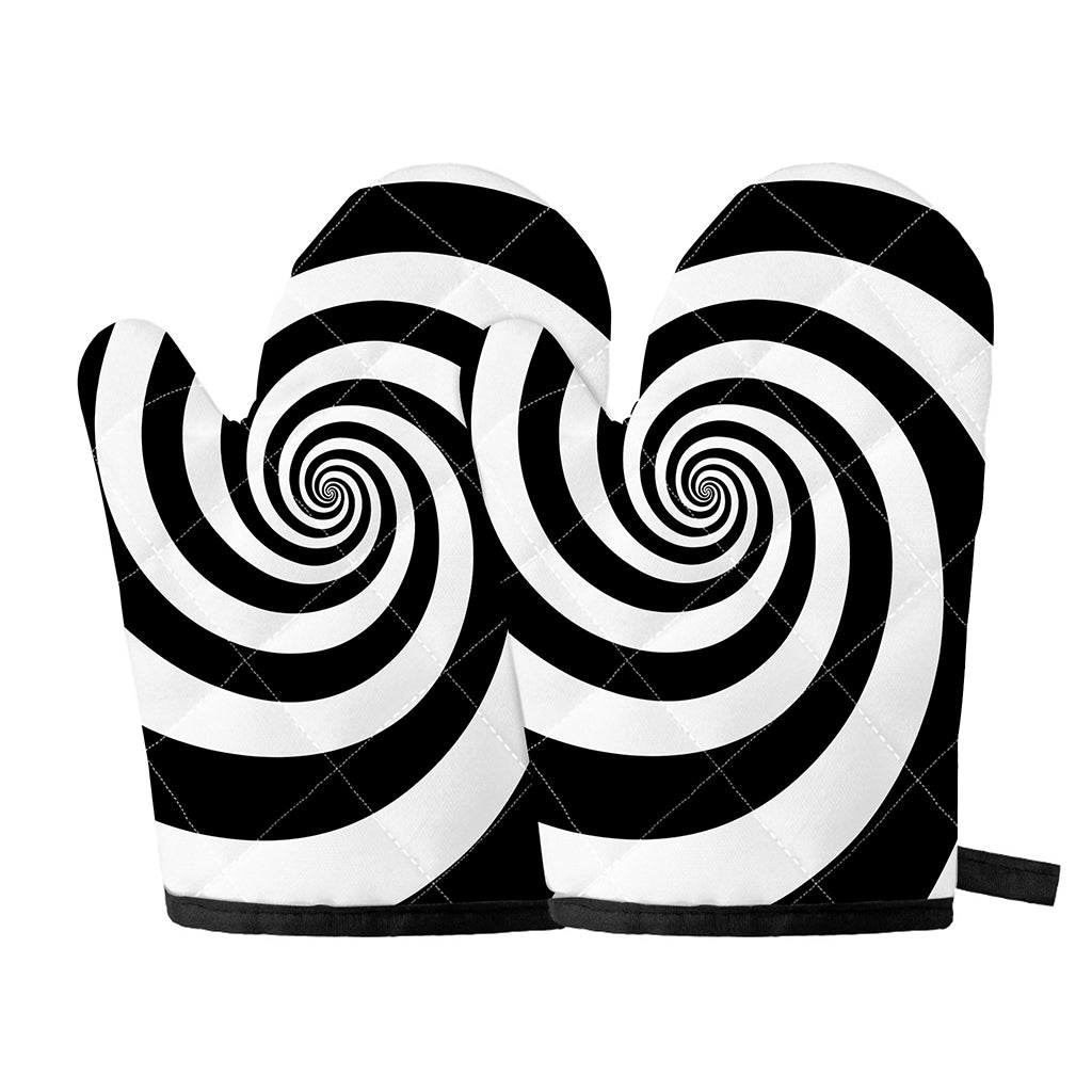 Black And White Spiral Illusion Print Oven Mitts
