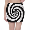 Black And White Spiral Illusion Print Pencil Mini Skirt