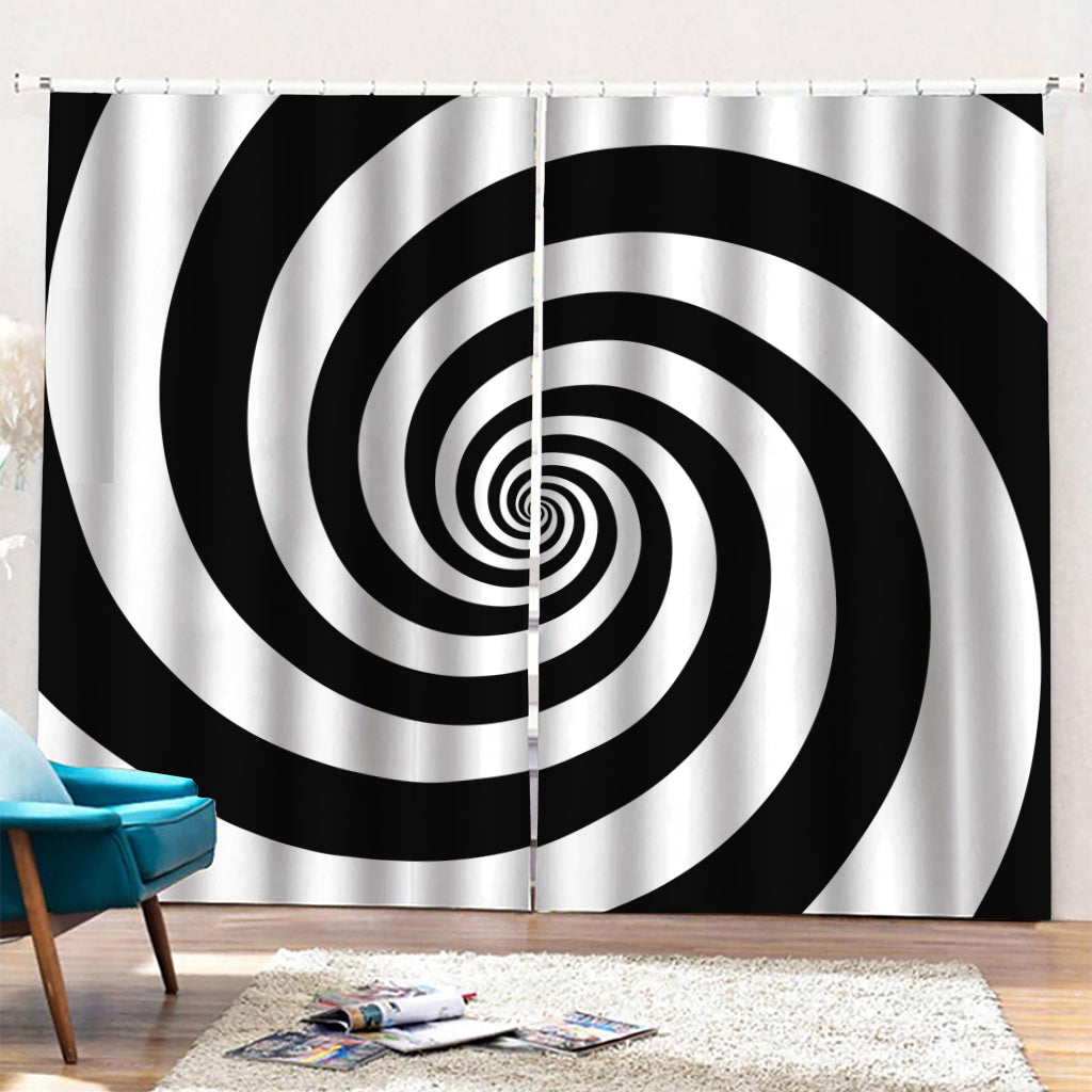 Black And White Spiral Illusion Print Pencil Pleat Curtains