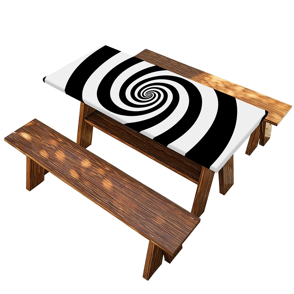 Black And White Spiral Illusion Print Picnic Table Cover