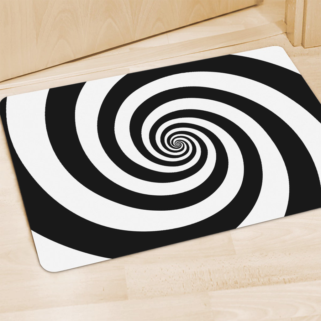 Black And White Spiral Illusion Print Polyester Doormat