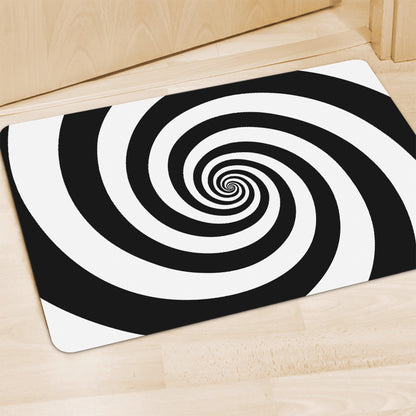 Black And White Spiral Illusion Print Polyester Doormat