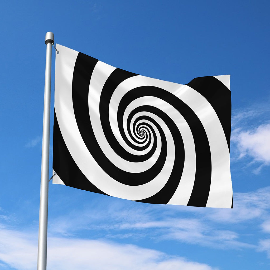 Black And White Spiral Illusion Print Polyester Flag