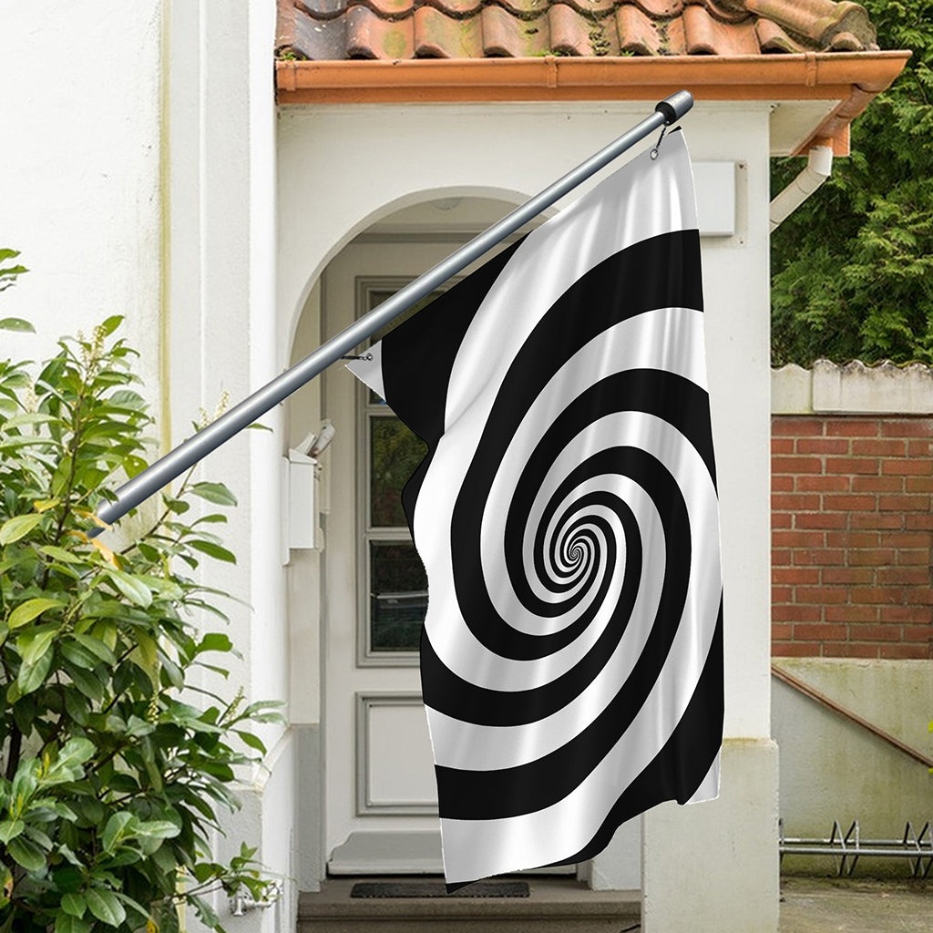 Black And White Spiral Illusion Print Polyester Flag