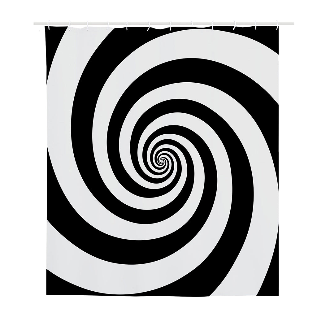 Black And White Spiral Illusion Print Polyester Shower Curtain