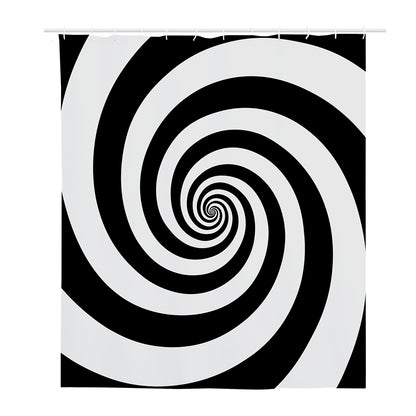 Black And White Spiral Illusion Print Polyester Shower Curtain