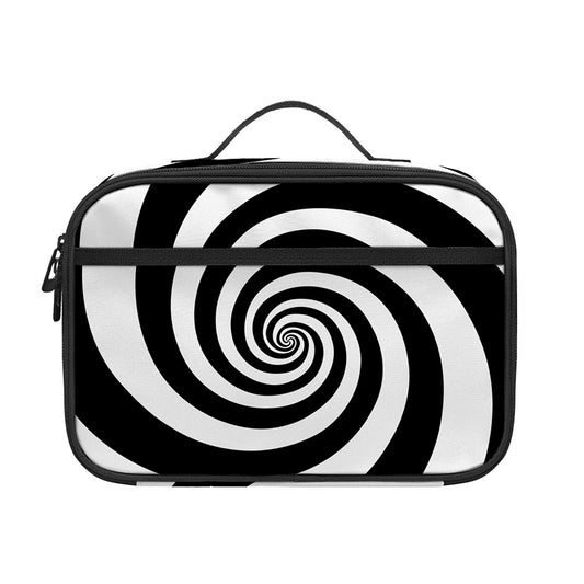 Black And White Spiral Illusion Print Portable Lunch Bag
