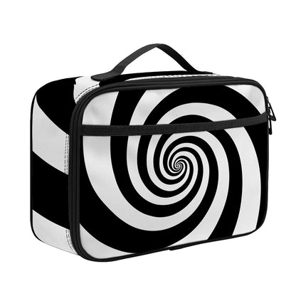 Black And White Spiral Illusion Print Portable Lunch Bag