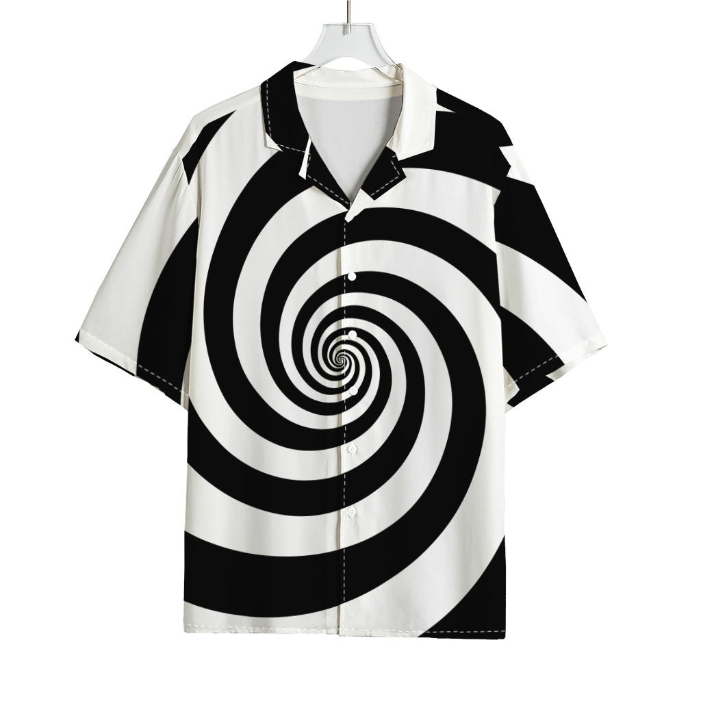 Black And White Spiral Illusion Print Rayon Hawaiian Shirt