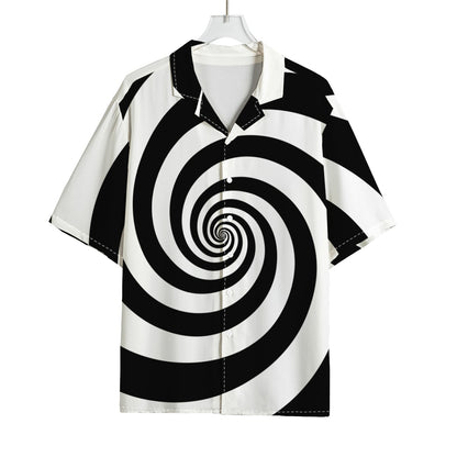 Black And White Spiral Illusion Print Rayon Hawaiian Shirt