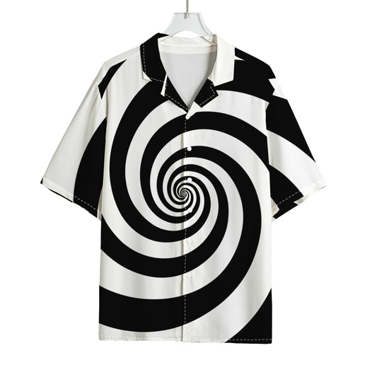 Black And White Spiral Illusion Print Rayon Hawaiian Shirt