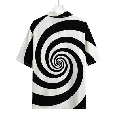 Black And White Spiral Illusion Print Rayon Hawaiian Shirt