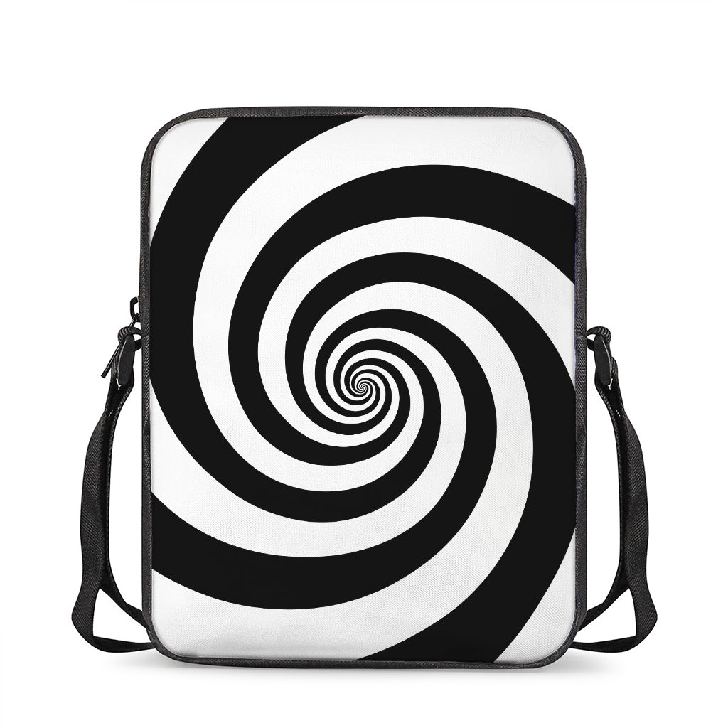 Black And White Spiral Illusion Print Rectangular Crossbody Bag
