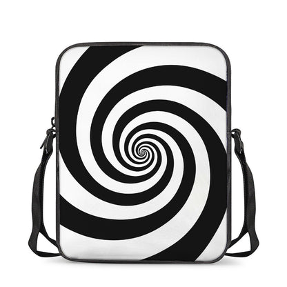 Black And White Spiral Illusion Print Rectangular Crossbody Bag