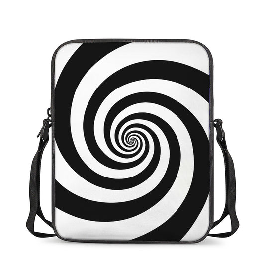 Black And White Spiral Illusion Print Rectangular Crossbody Bag