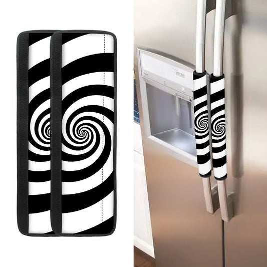 Black And White Spiral Illusion Print Refrigerator Handle Covers