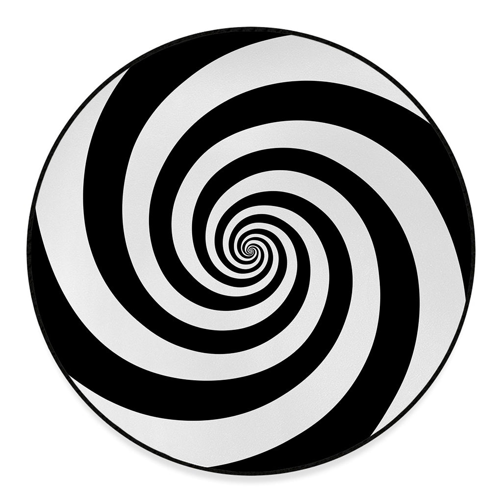 Black And White Spiral Illusion Print Round Floor Mat