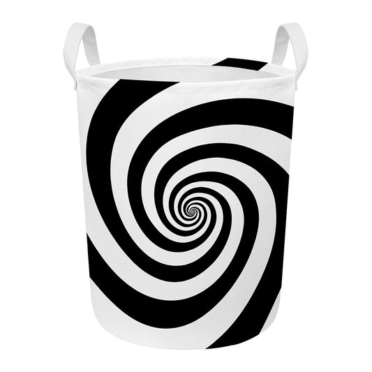 Black And White Spiral Illusion Print Round Laundry Basket