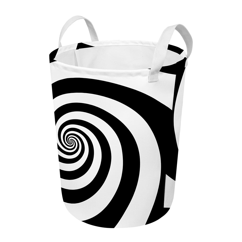 Black And White Spiral Illusion Print Round Laundry Basket