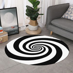 Black And White Spiral Illusion Print Round Rug