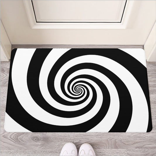 Black And White Spiral Illusion Print Rubber Doormat