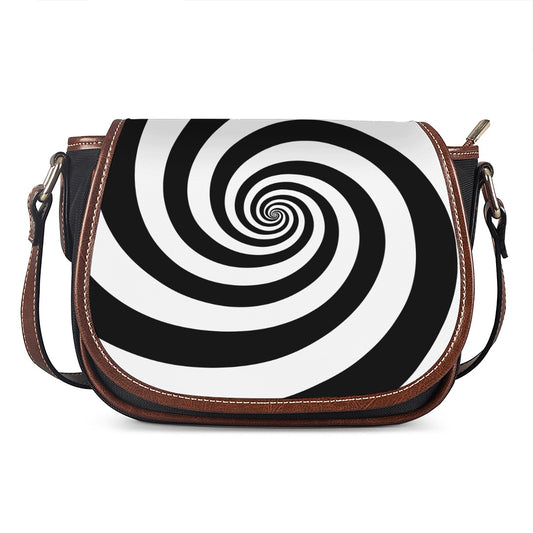 Black And White Spiral Illusion Print Saddle Bag