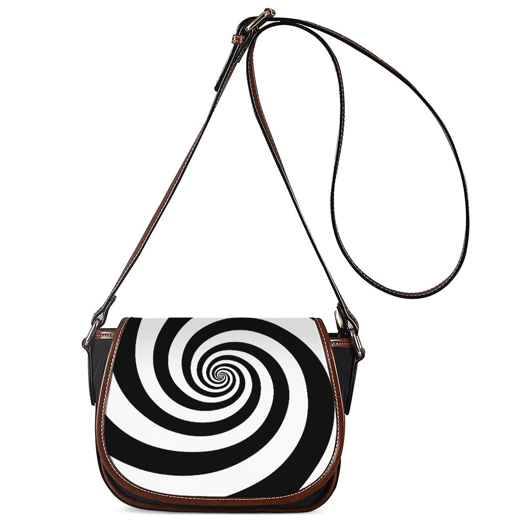 Black And White Spiral Illusion Print Saddle Bag