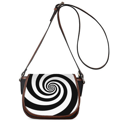 Black And White Spiral Illusion Print Saddle Bag