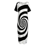 Black And White Spiral Illusion Print Short Sleeve Long Nightdress