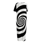 Black And White Spiral Illusion Print Short Sleeve Long Nightdress