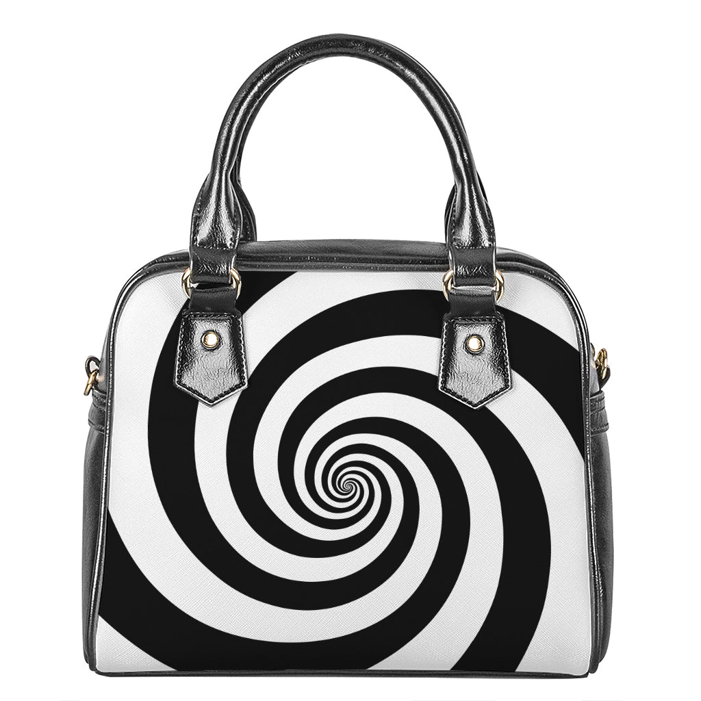 Black And White Spiral Illusion Print Shoulder Handbag