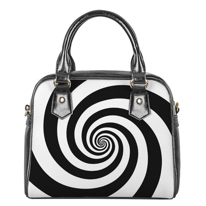 Black And White Spiral Illusion Print Shoulder Handbag