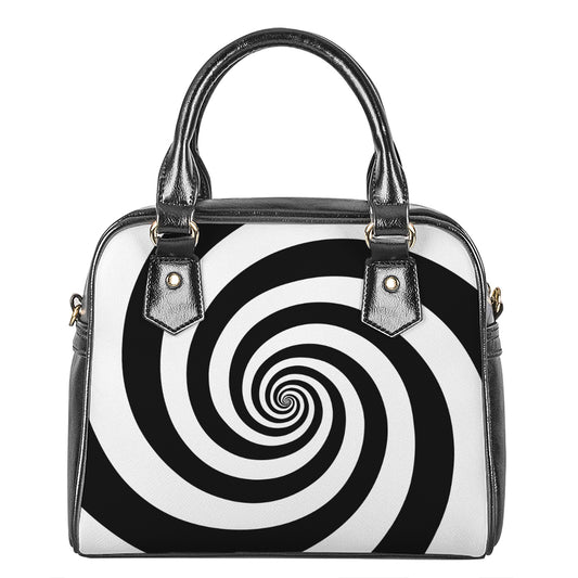 Black And White Spiral Illusion Print Shoulder Handbag