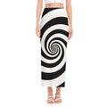 Black And White Spiral Illusion Print Side Slit Maxi Skirt