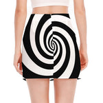 Black And White Spiral Illusion Print Side Slit Mini Skirt