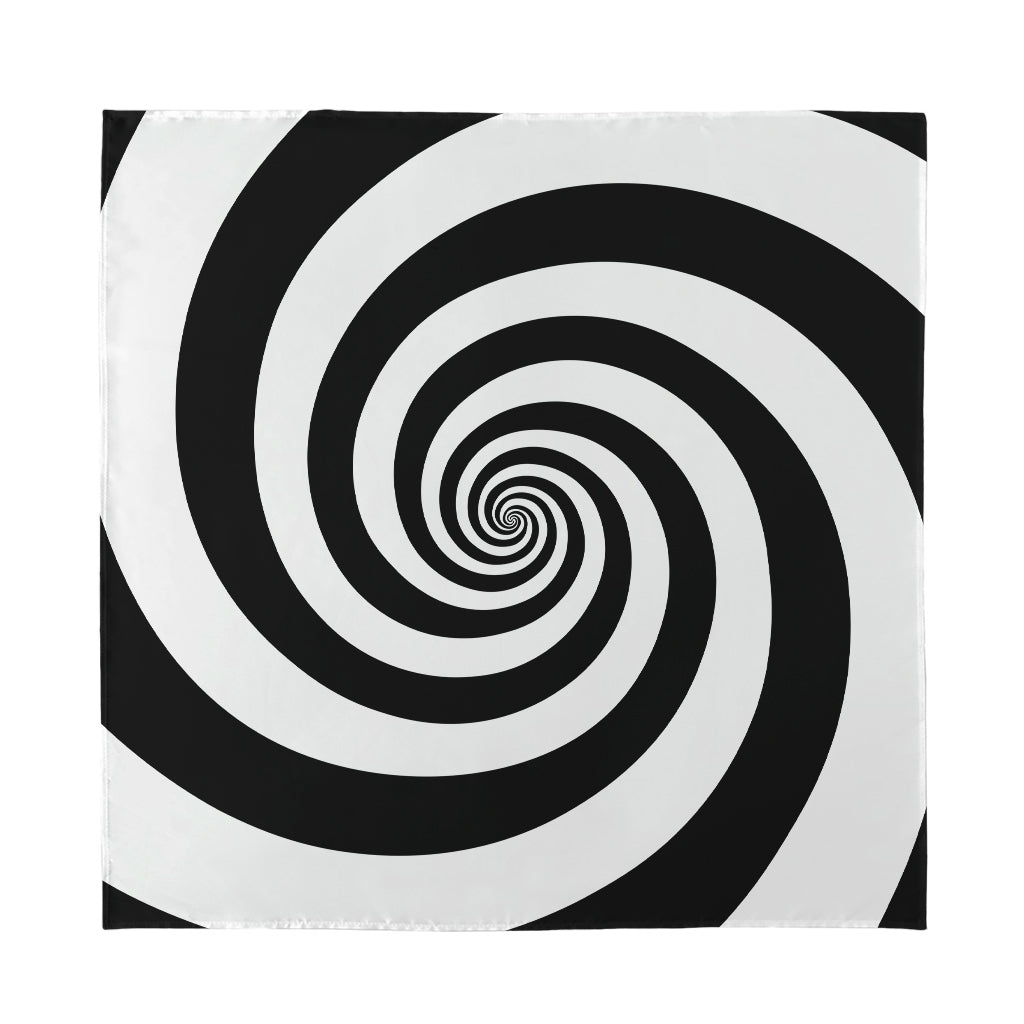 Black And White Spiral Illusion Print Silk Bandana