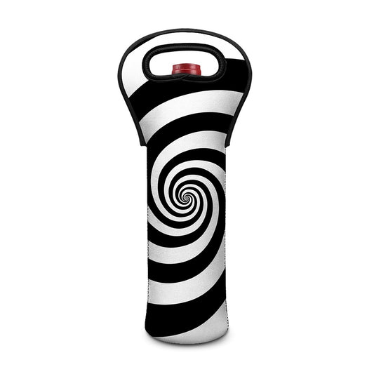 Black And White Spiral Illusion Print Single Neoprene Wine Tote