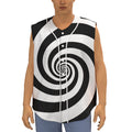 Black And White Spiral Illusion Print Sleeveless Baseball Jersey