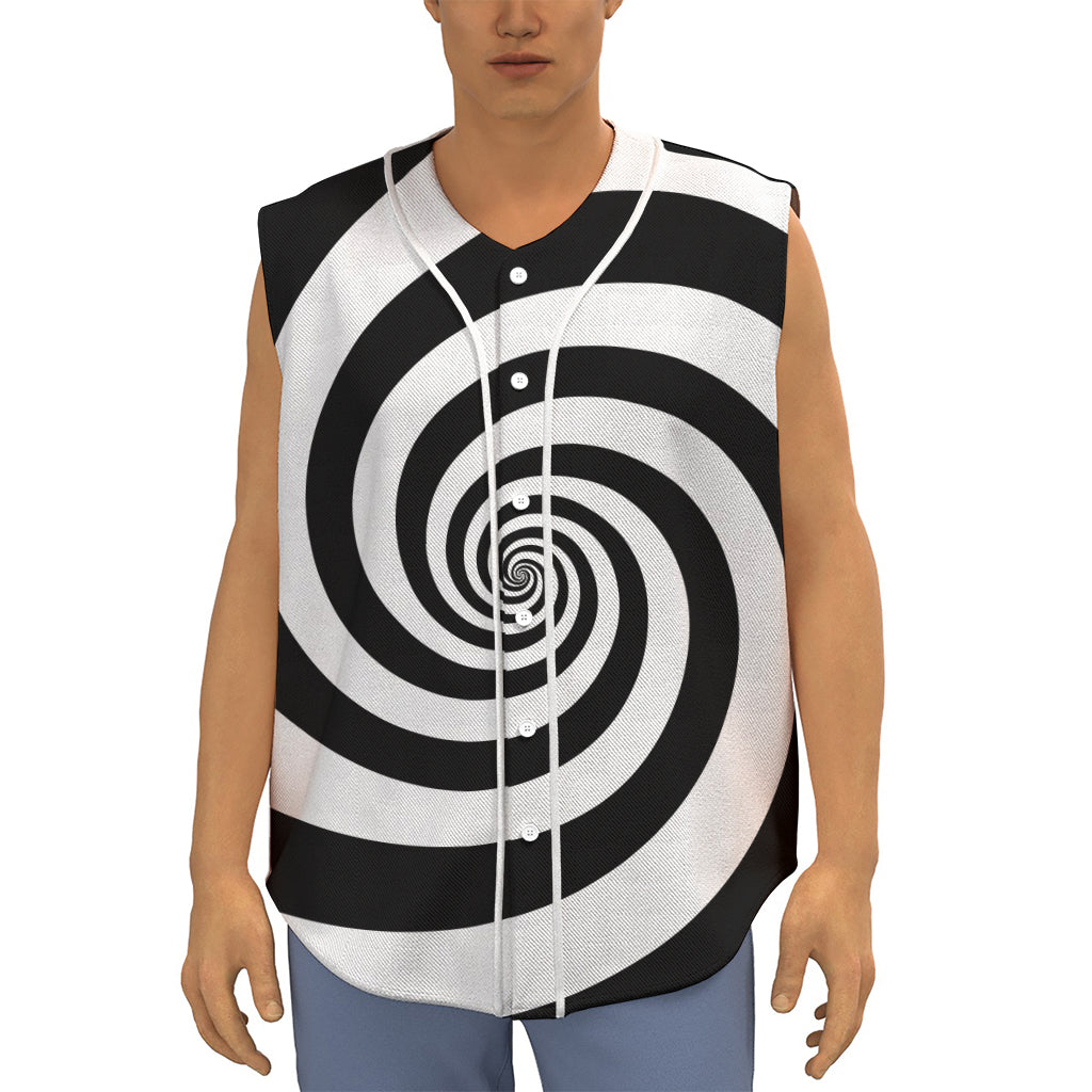 Black And White Spiral Illusion Print Sleeveless Baseball Jersey