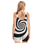 Black And White Spiral Illusion Print Sleeveless One Piece Swimsuit