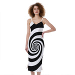 Black And White Spiral Illusion Print Slim Fit Midi Cami Dress