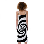 Black And White Spiral Illusion Print Slim Fit Midi Cami Dress