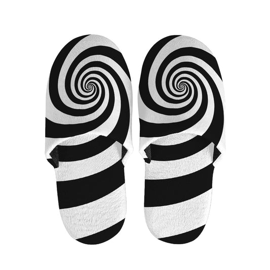 Black And White Spiral Illusion Print Slippers