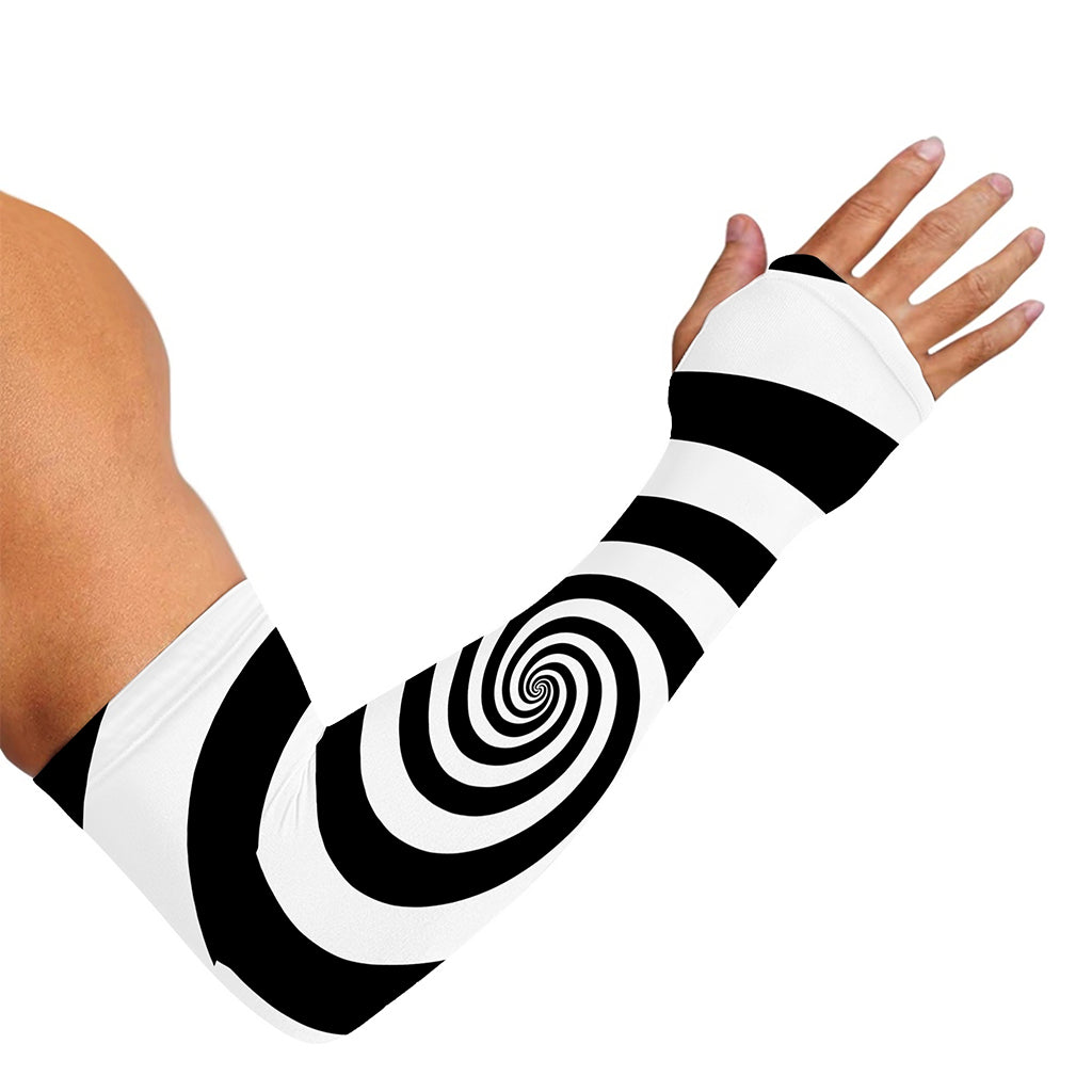 Black And White Spiral Illusion Print Sun Protection Arm Sleeves
